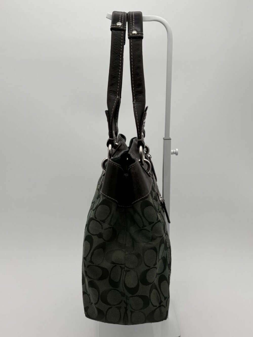 RARE Forest Green & Black Coach Penelope Signature Shopper Tote - Picture 6 of 14